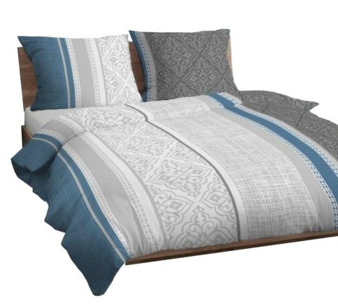 Pościel satynowa 140x200 niebieska szara ornamenty zapinana na suwak 3567 D KARO Satin