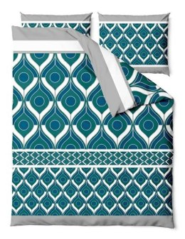 Pościel satynowa 160x200 Sapphire geometria zielona szara granatowa Satin Home 1