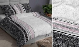 Poszewka satynowa 50x60 czarna pudrowa ornamenty zapinana na suwak 3907 B KARO Satin