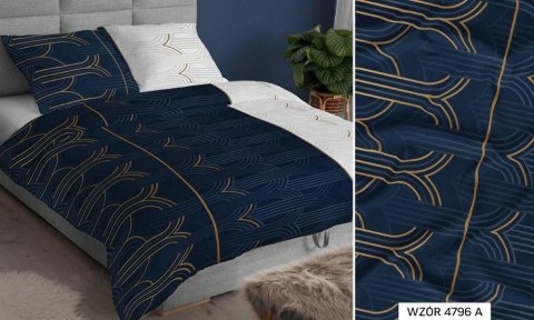 Poszewka satynowa 50x60 granatowa biała geometria zapinana na suwak 4796 A KARO Satin Poszewka satynowa 50x60 granatowa biała geometria zapinana na suwak 4796 A KARO Satin