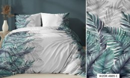 Poszewka satynowa 50x60 turkusowa liście zapinana na suwak 4885 C KARO Satin
