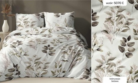 Poszewka satynowa 70x80 biała beżowa liście zapinana na suwak 5070 C KARO Satin Poszewka satynowa 70x80 biała beżowa liście zapinana na suwak 5070 C KARO Satin