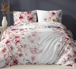 Poszewka satynowa 70x80 biała różowa kwiaty zapinana na suwak 5071 A - Karo Satin 160