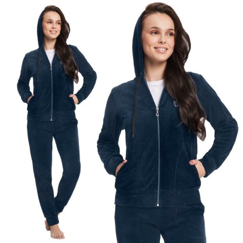 Dres damski 309 indygo XXL welurowy rozpinany z kapturem Dres damski 309 indygo XXL welurowy rozpinany z kapturem