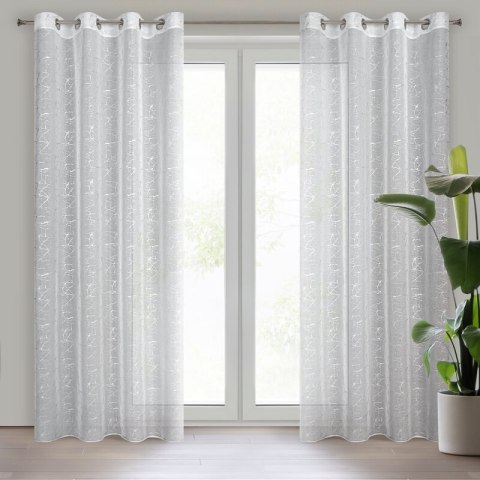 Firana 140x250 Reva biała srebrna liście wzór marmurkowy gotowa na przelotkach Eurofirany Firana 140x250 Reva biała srebrna liście wzór marmurkowy gotowa na przelotkach Eurofirany