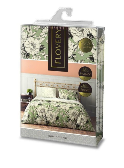 Pościel bawełniana 160x200 Flovery 002 kwiaty zielona 23 Faro Pościel bawełniana 160x200 Flovery 002 kwiaty zielona 23 Faro