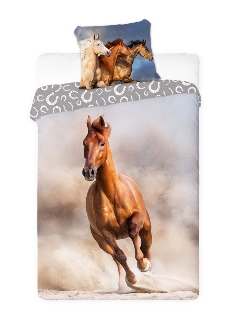 Pościel bawełniana 160x200 koń gniady szara podkowy Horses 006 młodzieżowa poszewka 70x80 Pościel bawełniana 160x200 koń gniady szara podkowy Horses 006 młodzieżowa poszewka 70x80