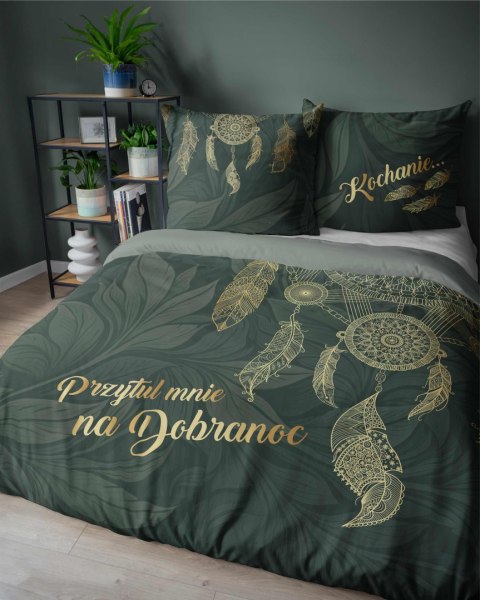 Pościel bawełniana 220x200 5123A zielona butelkowa złota liście napisy Holland Home 33 Pościel bawełniana 220x200 5123A zielona butelkowa złota liście napisy Holland Home 33