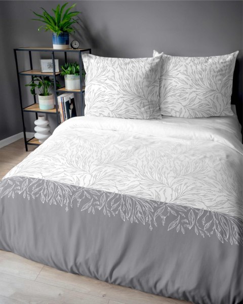 Pościel bawełniana 220x200 biała szara liście 5111 B Bawełna 32 Pościel bawełniana 220x200 biała szara liście 5111 B Bawełna 32