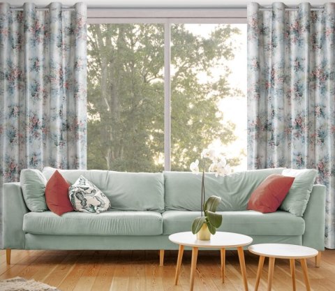 Zasłona 140x250 Marisa zielona rózowa welurowa z kwiatowym nadrukiem gotowa na przelotkach Eurofirany Zasłona 140x250 Marisa zielona rózowa welurowa z kwiatowym nadrukiem gotowa na przelotkach Eurofirany