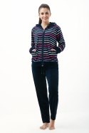 Dres damski długi 341 welurowy 3XL granatowy w paski Luna
