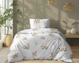 Pościel bawełniana 140x200 Biała w beżowe róże - elegancki wzór vintage, 100% bawełna - 5342 A - Soft Meadow