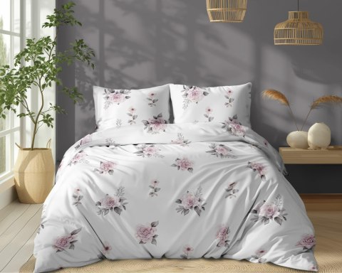 Pościel bawełniana 160x200 Biała w pudrowe róże - romantyczny motyw, 100% bawełna - 5342 B - Soft Meadow Pościel bawełniana 160x200 Biała w pudrowe róże - romantyczny motyw, 100% bawełna - 5342 B - Soft Meadow