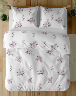 Pościel bawełniana 160x200 Biała w pudrowe róże - romantyczny motyw, 100% bawełna - 5342 B - Soft Meadow