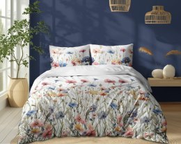 Pościel bawełniana 180x200 Biała w letnie łąkowe kwiaty - kolorowa pościel w stylu boho, 100% bawełna - 5341 A - Soft Meadow