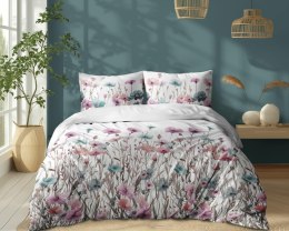 Pościel bawełniana 180x200Biała w pastelowe łąkowe kwiaty - romantyczna pościel boho, 100% bawełna - 5341 B - Soft Meadow