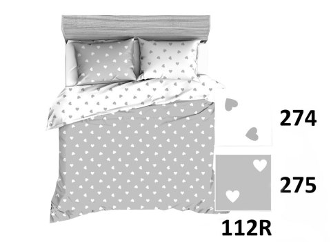 Pościel bawełniana 180x200 R112 biała szara serca serduszka 275D 274D Pościel bawełniana 180x200 R112 biała szara serca serduszka 275D 274D