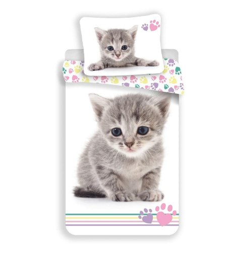 Pościel bawełniana 140x200 Kotek 2658 kot Cat biała kolorowe kocie łapki dwustronna poszewka 70x90 Pościel bawełniana 140x200 Kotek 2658 kot Cat biała kolorowe kocie łapki dwustronna poszewka 70x90