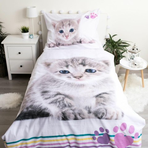 Pościel bawełniana 140x200 Kotek 2658 kot Cat biała kolorowe kocie łapki dwustronna poszewka 70x90 Pościel bawełniana 140x200 Kotek 2658 kot Cat biała kolorowe kocie łapki dwustronna poszewka 70x90