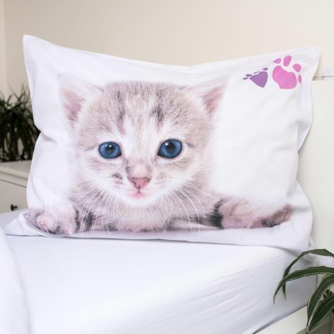 Pościel bawełniana 140x200 Kotek 2658 kot Cat biała kolorowe kocie łapki dwustronna poszewka 70x90 Pościel bawełniana 140x200 Kotek 2658 kot Cat biała kolorowe kocie łapki dwustronna poszewka 70x90