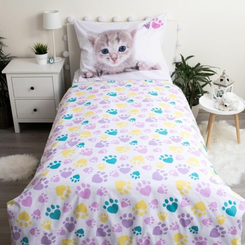 Pościel bawełniana 140x200 Kotek 2658 kot Cat biała kolorowe kocie łapki dwustronna poszewka 70x90 Pościel bawełniana 140x200 Kotek 2658 kot Cat biała kolorowe kocie łapki dwustronna poszewka 70x90