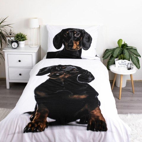 Pościel bawełniana 140x200 Piesek czarny Jamnik biała czarna poszewka 70x90 JF24 Pościel bawełniana 140x200 Piesek czarny Jamnik biała czarna poszewka 70x90 JF24