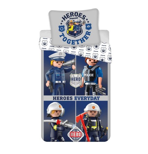 Pościel bawełniana 140x200 Playmobil PM021 granatowa szara poszewka 70x80 August 23 Pościel bawełniana 140x200 Playmobil PM021 granatowa szara poszewka 70x80 August 23