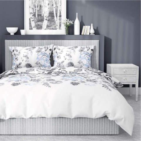 Pościel bawełniana 180x200 biała szara błękitna kwiaty 4462 B bawełna 40 Pościel bawełniana 180x200 biała szara błękitna kwiaty 4462 B bawełna 40