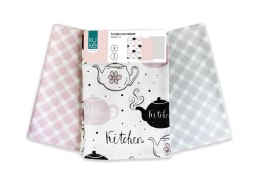 Komplet ścierek kuchennych 3 szt.40x60 Kuke czajniki różowy czarny 024 bawełniane Faro