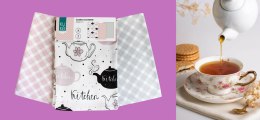 Komplet ścierek kuchennych 3 szt.40x60 Kuke czajniki różowy czarny 024 bawełniane Faro