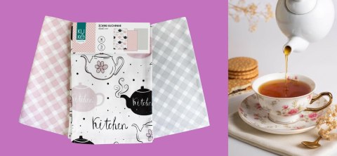 Komplet ścierek kuchennych 3 szt.40x60 Kuke czajniki różowy czarny 024 bawełniane Faro Komplet ścierek kuchennych 3 szt.40x60 Kuke czajniki różowy czarny 024 bawełniane Faro