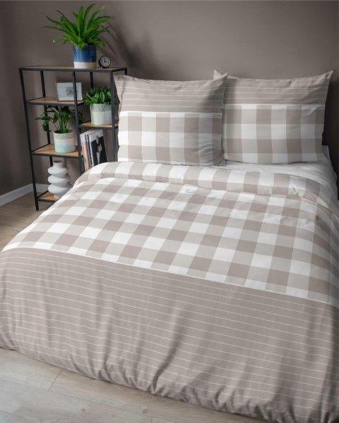Pościel satynowa 140x200 Beżowa kratka z paskami - rustykalna elegancja, 100% bawełna 5083 A - Home Satin 71 11 Pościel satynowa 140x200 Beżowa kratka z paskami - rustykalna elegancja, 100% bawełna 5083 A - Home Satin 71 11