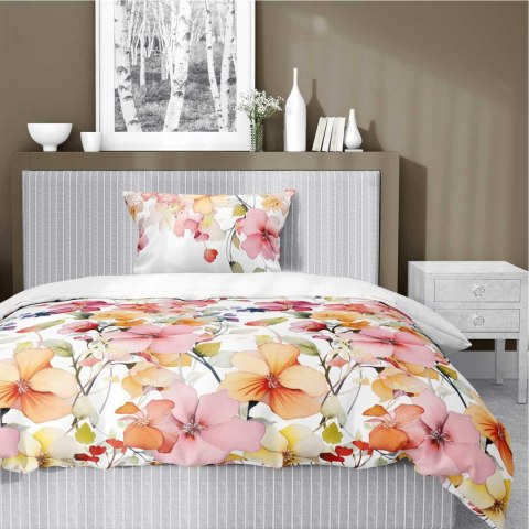 Pościel satynowa 140x200 Biała w kolorowe kwiaty - akwarelowy wzór, 100% bawełna - 5478 A - Home Satin 71 Pościel satynowa 140x200 Biała w kolorowe kwiaty - akwarelowy wzór, 100% bawełna - 5478 A - Home Satin 71