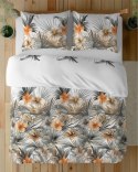 Pościel satynowa 140x200 Biała w pomarańczowe kwiaty i palmy - styl tropikalny, 100% bawełna - 5479 A - Home Satin 71 Pościel satynowa 140x200 Biała w pomarańczowe kwiaty i palmy - styl tropikalny, 100% bawełna - 5479 A - Home Satin 71