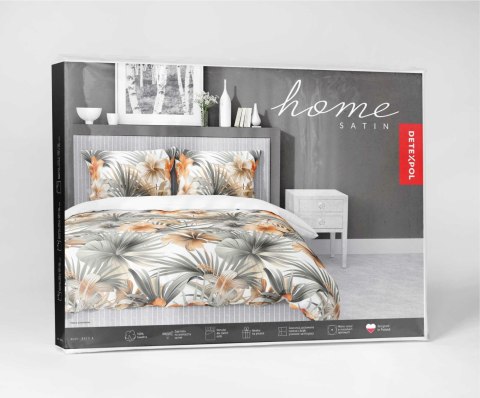 Pościel satynowa 140x200 Biała w pomarańczowe kwiaty i palmy - styl tropikalny, 100% bawełna - 5479 A - Home Satin 71 Pościel satynowa 140x200 Biała w pomarańczowe kwiaty i palmy - styl tropikalny, 100% bawełna - 5479 A - Home Satin 71