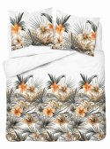 Pościel satynowa 160x200 Biała w pomarańczowe kwiaty i palmy - styl tropikalny, 100% bawełna - 5479 A - Home Satin 71