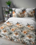 Pościel satynowa 160x200 Biała w pomarańczowe kwiaty i palmy - styl tropikalny, 100% bawełna - 5479 A - Home Satin 71