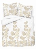 Pościel satynowa 160x200 Biała w złoto-beżowe liście - elegancki wzór, 100% bawełna 5477 B - Home Satin 71