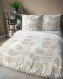 Pościel satynowa 160x200 Biała w złoto-beżowe liście - elegancki wzór, 100% bawełna 5477 B - Home Satin 71