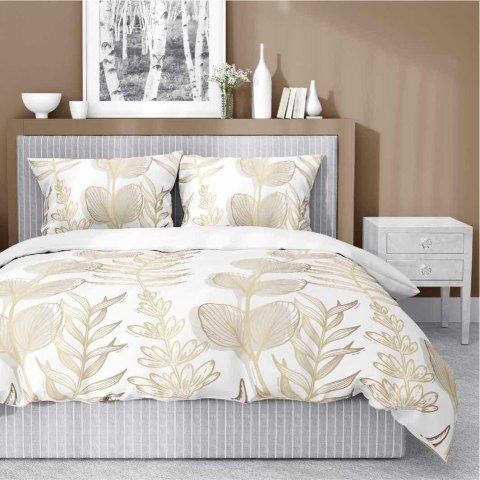 Pościel satynowa 160x200 Biała w złoto-beżowe liście - elegancki wzór, 100% bawełna 5477 B - Home Satin 71 Pościel satynowa 160x200 Biała w złoto-beżowe liście - elegancki wzór, 100% bawełna 5477 B - Home Satin 71