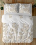 Pościel satynowa 160x200 Biała w złoto-beżowe liście - elegancki wzór, 100% bawełna 5477 B - Home Satin 71