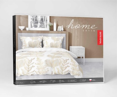 Pościel satynowa 160x200 Biała w złoto-beżowe liście - elegancki wzór, 100% bawełna 5477 B - Home Satin 71 Pościel satynowa 160x200 Biała w złoto-beżowe liście - elegancki wzór, 100% bawełna 5477 B - Home Satin 71