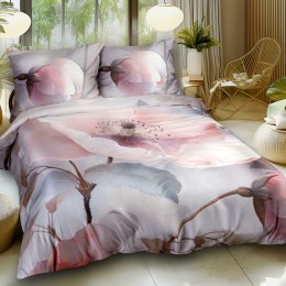 Pościel satynowa 160x200 Kwiaty szara pudrowa różowa 12408 SATYNLOVE PREMIUM