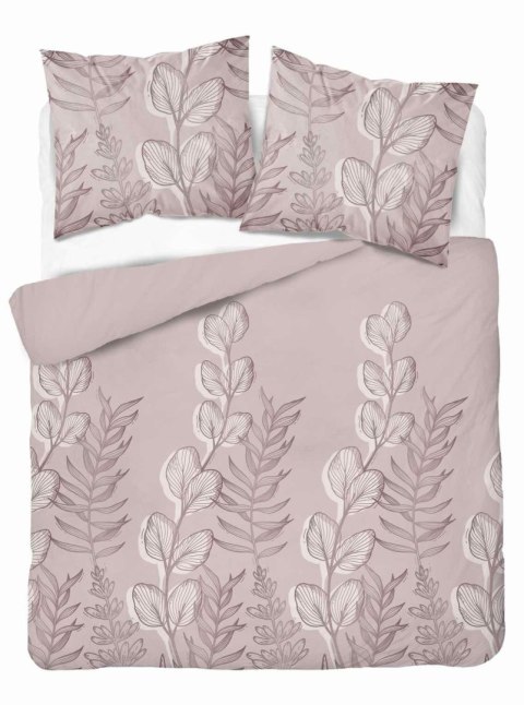 Pościel satynowa 160x200 Pudrowy róż z liśćmi - delikatny motyw, 100% bawełna - 5477 A - Home Satin 71