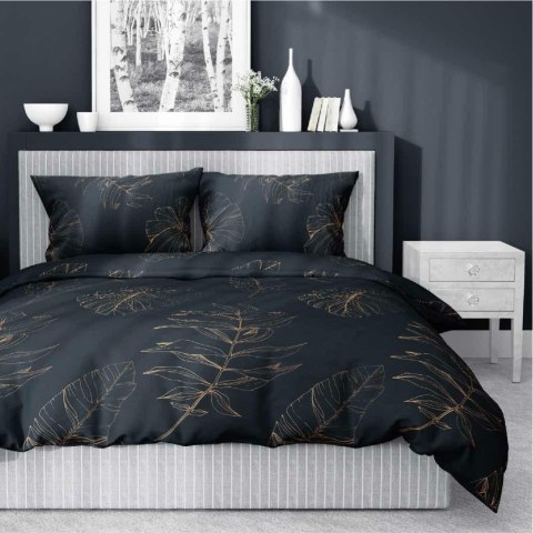 Pościel satynowa 180x200 Czarna w złote liście - nowoczesny tropik, 100% bawełna - 4826 A - Home Satin 71 Pościel satynowa 180x200 Czarna w złote liście - nowoczesny tropik, 100% bawełna - 4826 A - Home Satin 71