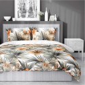 Pościel satynowa 220x200 Biała w pomarańczowe kwiaty i palmy - styl tropikalny, 100% bawełna - 5479 A - Home Satin 71