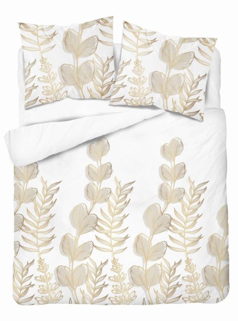 Pościel satynowa 220x200 Biała w złoto-beżowe liście - elegancki wzór, 100% bawełna 5477 B - Home Satin 71 Pościel satynowa 220x200 Biała w złoto-beżowe liście - elegancki wzór, 100% bawełna 5477 B - Home Satin 71