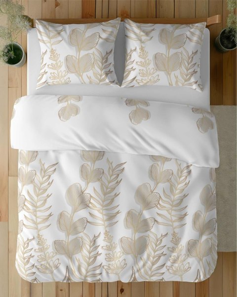 Pościel satynowa 220x200 Biała w złoto-beżowe liście - elegancki wzór, 100% bawełna 5477 B - Home Satin 71 Pościel satynowa 220x200 Biała w złoto-beżowe liście - elegancki wzór, 100% bawełna 5477 B - Home Satin 71