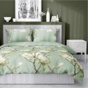 Pościel satynowa 220x200 Miętowa z magnolią - subtelny botaniczny wzór, 100% bawełna - 5480 A - Home Satin 71