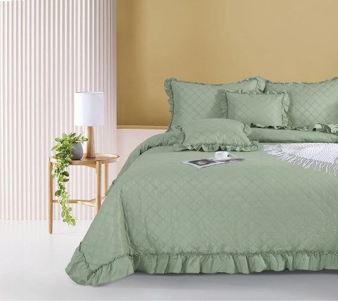Narzuta z falbanką 240x220 Ruffy szałwiowa falbanka romby glamour dekoracyjna I2 Narzuta z falbanką 240x220 Ruffy szałwiowa falbanka romby glamour dekoracyjna I2